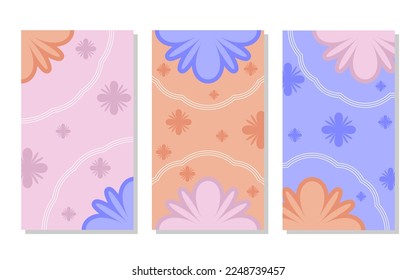 conjunto de retratos abstractos de color naranja, rosa suave y azul con motivos florales y líneas. sencillo, plano y colorido. utilizado para fondo, fondo, historias y afiches en medios sociales