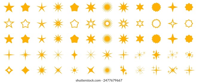 Set of orange sparkle stars. Twinkle stars collection. Stars icon