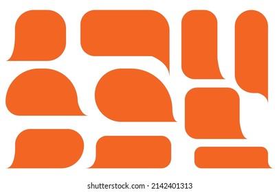 Set Orange Speech Bubbles On White Background. Chat Box Or Chat Vector Square And Doodle Message Or Communication Icon Cloud Speaking For Comics And Minimal Message Dialog