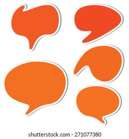 Set of orange speech sticker bubbles. Vector illustration.