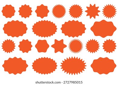 Set von orangefarbenen Stern Burst Shape Tags zum Preis. 