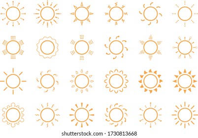 Set of orange sun icons. vector illustration. Sun shapes set