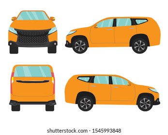 Set of orange suv car view on white backgruond,illustration vector,Side, front, back
