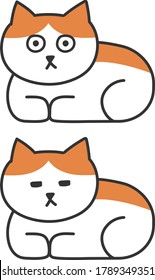 Un conjunto de taburetes naranjas y gatos blancos sentados en una hogaza. Aislado sobre fondo blanco.