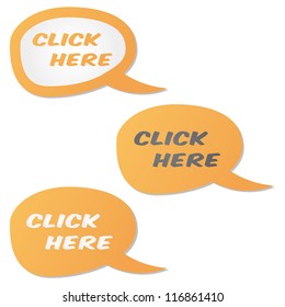 Set of orange vector click here bubbles