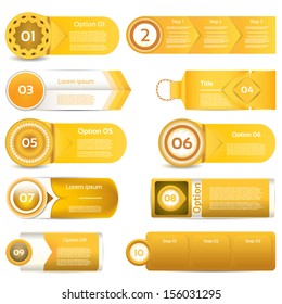 Set of orange vector progress, version, step icons. eps 10 