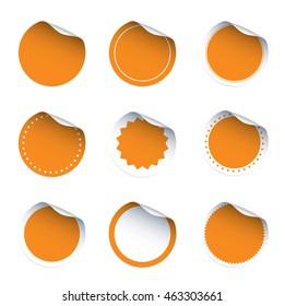Set of orange vector stickers. Outline icons.