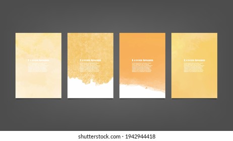 Set of orange vector watercolor backgrounds for poster, brochure or flyer, Bundle of watercolor posters, flyers or cards. Banner template.