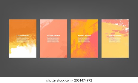 Set of orange vector watercolor backgrounds for poster, brochure or flyer, Bundle of watercolor posters, flyers or cards. Banner template.