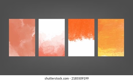 Set of orange vector watercolor backgrounds for poster, brochure or flyer, Bundle of watercolor posters, flyers or cards. Banner template.
