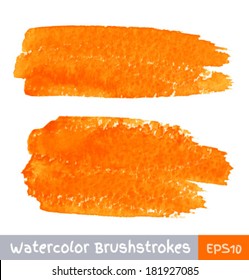 Set of Orange Watercolor Brush Strokes, vector illustration 