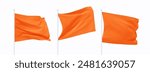 Set of Orange waving flag on flagpole. Realistic 3d design flag flies on the wind on isolated white background. vector illustration