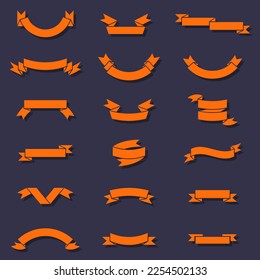 Set of orange web graphic decorative ribbons.