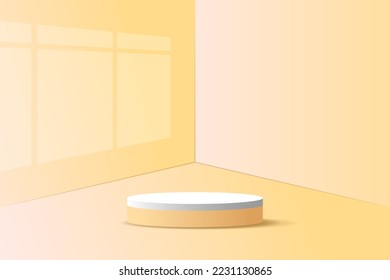 Set orange yellow 3d object cylinder pedestal podium display gradient color minimal scene showroom