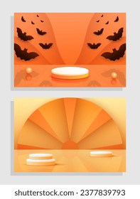 Set orange yellow 3d object cylinder pedestal podium display gradient color minimal scene showroom