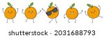 Set oranges character cartoon dancing funny fruit smiling face happy emotions icon logo vector illustration.