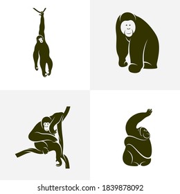 Set of Orangutan logo design vector template, Illustration design Orangutan Monkey, Symbol Icon