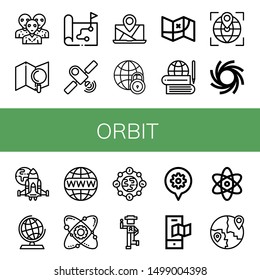 Set of orbit icons such as Alien, Map, Satellite, Global, Globe, Black hole, Spaceship, Worldwide, Atom, Earth, Country, Atomic , orbit