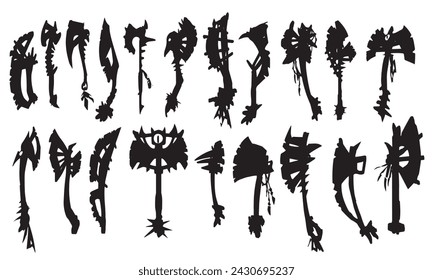 Set of orc axe silhouettes. Hand drawn concepts for mobile game