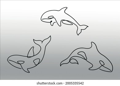 set of Orca silhouette line  isolated or logo isolated sign symbol vector, outline and stroke style Collection of high-quality black style vector illustration