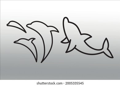 set of Orca silhouette line  isolated or logo isolated sign symbol vector, outline and stroke style Collection of high-quality black style vector illustration