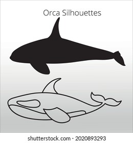 set of orca silhouettes icon ,  line isolated or logo isolated sign symbol vector, outline and stroke style Collection of high-quality color style vector illustration,