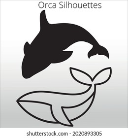 set of orca silhouettes icon ,  line isolated or logo isolated sign symbol vector, outline and stroke style Collection of high-quality color style vector illustration,
