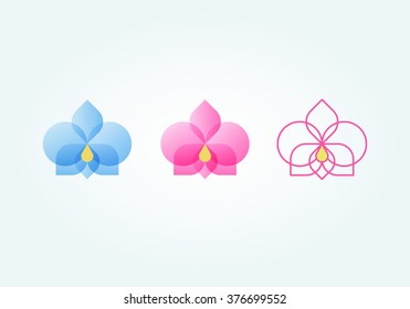 Set of orchid flower (blue, pink, lines)