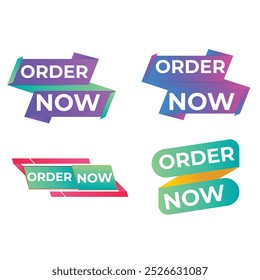 Set of Order Now badges. Sale quality tags and labels. Template banner shopping badges. Special offer, buy now, sale, discount, shop, black friday. Vector illustration.