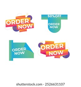 Set of Order Now badges. Sale quality tags and labels. Template banner shopping badges. Special offer, buy now, sale, discount, shop, black friday. Vector illustration.