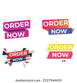 Set of Order Now badges. Sale quality tags and labels. Template banner shopping badges. Special offer, buy now, sale, discount, shop, black friday. Vector illustration.