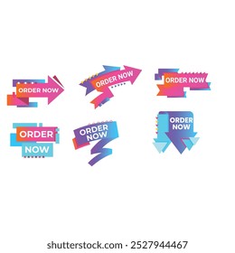 Set of Order Now badges. Sale quality tags and labels. Template banner shopping badges. Special offer, buy now, sale, discount, shop, black friday. Vector illustration.