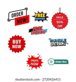 Set of order now on white background, 50% price bundle of deals.