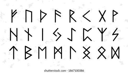 Conjunto de orden celta o anglo saxon anciano futhark escribe alfabeto. Recopilación de cartas misteriosas nórdicas. Ilustración plana vectorial aislada del tipo de letra germánico o de letras escandinavas