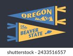 Set of Oregon pennants. Vintage retro graphic flag, pennant, star, sign, symbols of USA. The Beaver State.