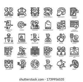 Set of organ donation thin line and pixel perfect icons for any web and app project. 