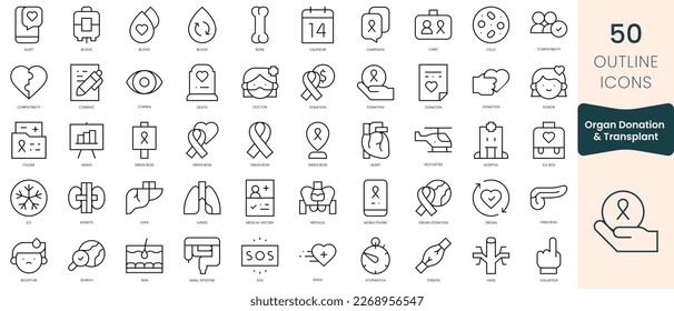 Set of organ donation and transplant icons. Thin linear style icons Pack. Vector Illustration