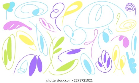 Set of organic abstract shape elements on a white background. Hand drawn design for branding. Minimalistic stylish social media cover template.