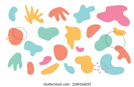 Set of organic abstract shapes in light colors. Design elements isolated on white background. Flat vector hand-drawn illustration. Perfect for social media, cards, decorations.