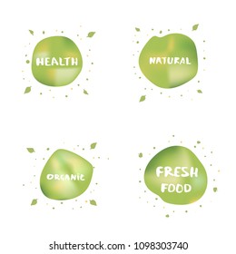 Set of organic banners with text and abstract fluid shapes. Handwritten lettering isolated on white background. Element for graphic design - emblem, poster, flyer, tag, menu. Vector illustration.