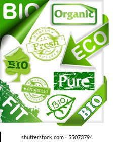 Set of organic and bio stickers, ribbons, stamps and labels.