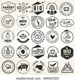 Set of Organic and Bio Vegetables Badges in Vintage Style