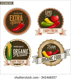 Set of Organic and Bio Vegetables Badges in Vintage Style