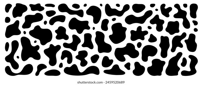 Set of organic black vector liquid shapes in Henry Matisse style. Trendy abstract composition, art banner, pattern. Mercury texture. Flowy artistic illustration. Simple uneven wavy form simple splats