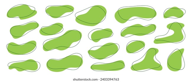 Set of organic blob or irregular abstract shapes. Liquid amoeba forms, green blotches isolated on white background. Doodle asymmetric splotches collection