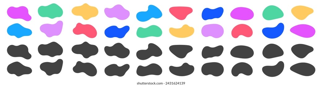 Set of organic blob, irregular liquid vector forms, shapes