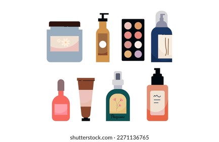 Set aus organischen Kosmetika und Make-up-Produkten in Flaschen, Röhren und Gläsern Logo