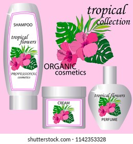 a set of organic cosmetics. tropical flowers