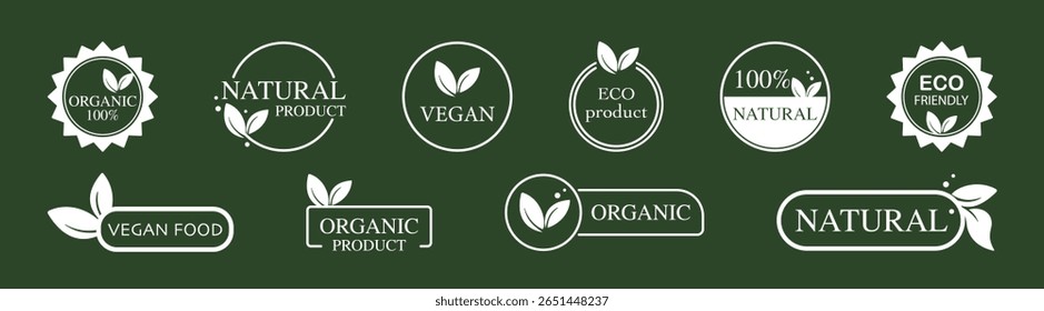 Un conjunto de etiquetas ecológicas ecológicas. Logotipo de alimentos frescos y saludables. Cuidar la naturaleza. Ilustración vectorial