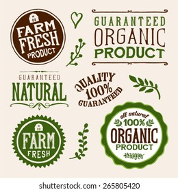 Set of organic and farm fresh food badges and labels